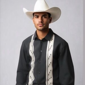 Retro Rockabilly Garage Denim Co Button Up Knit Shirt Size L